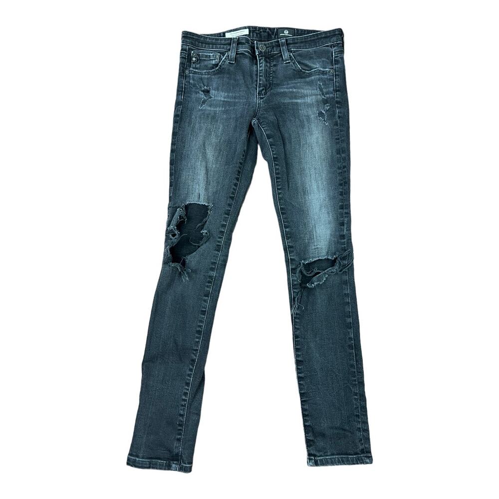 AG Adriano Goldschmied jeans black distressed grunge skinny legging ankle sz 27